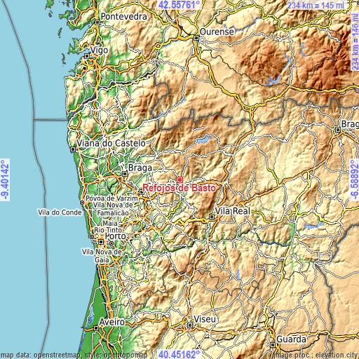 Topographic map of Refojos de Basto