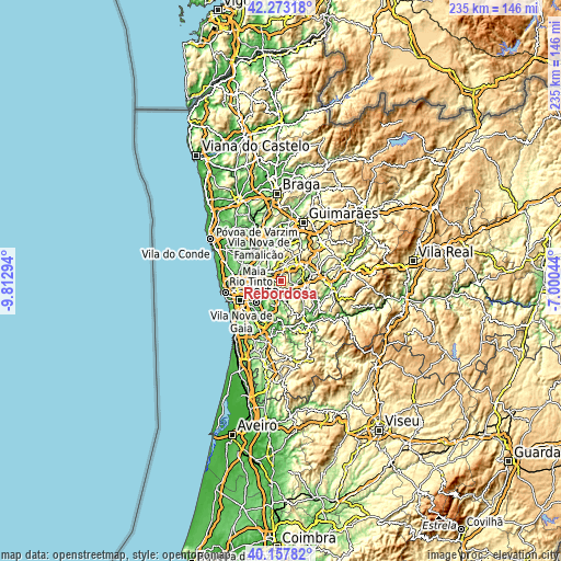 Topographic map of Rebordosa
