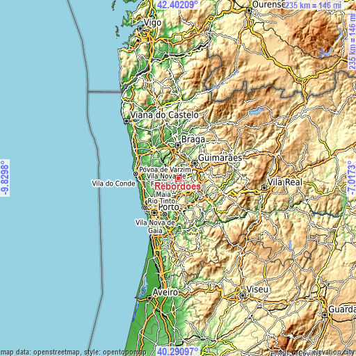 Topographic map of Rebordões