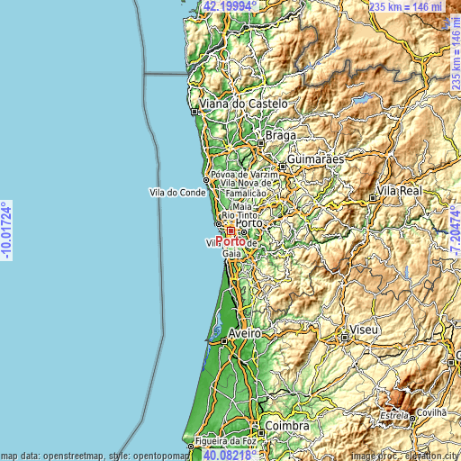 Topographic map of Porto