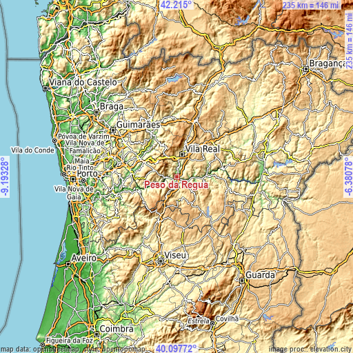 Topographic map of Peso da Régua