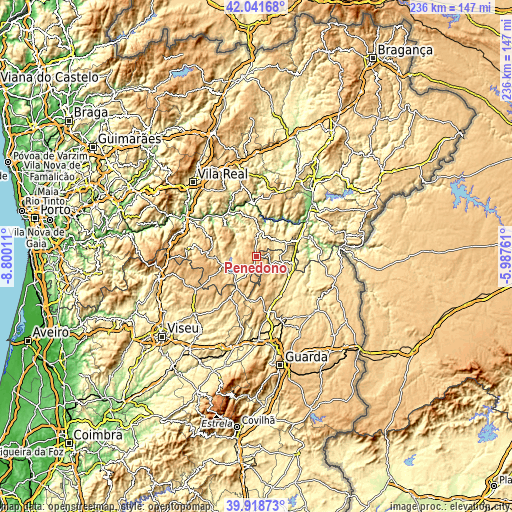 Topographic map of Penedono