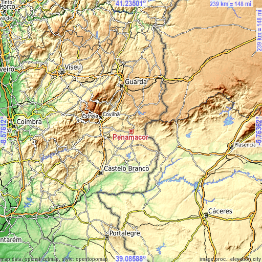 Topographic map of Penamacor