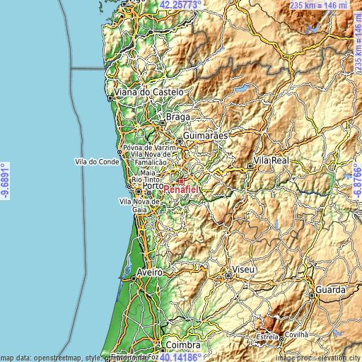 Topographic map of Penafiel