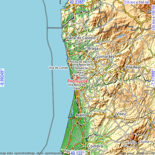 Topographic map of Pedrouços