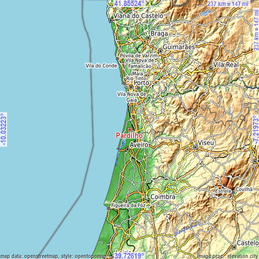 Topographic map of Pardilhó