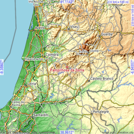 Topographic map of Pampilhosa da Serra