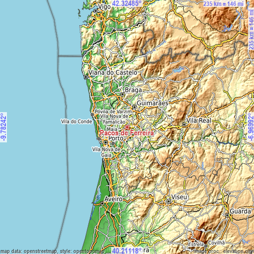 Topographic map of Paços de Ferreira