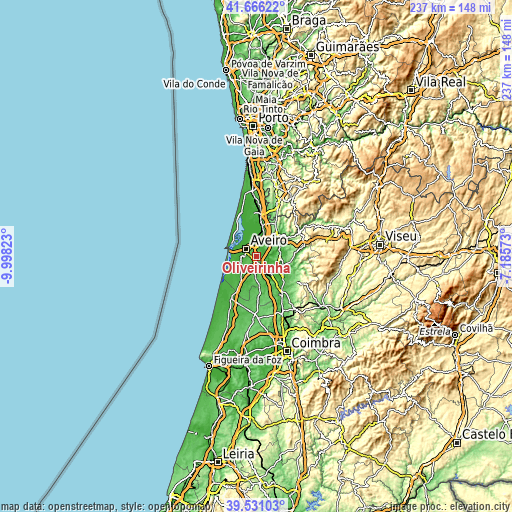 Topographic map of Oliveirinha