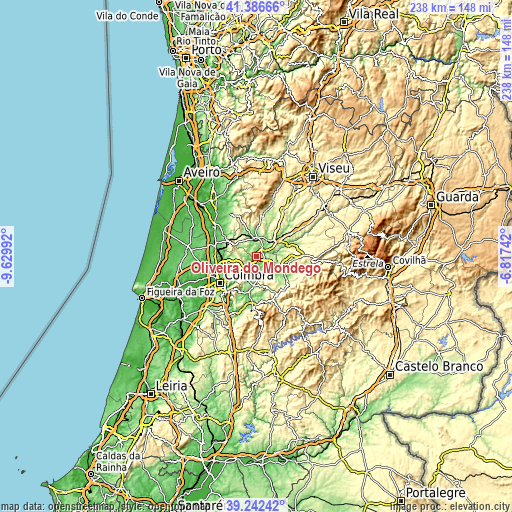 Topographic map of Oliveira do Mondego