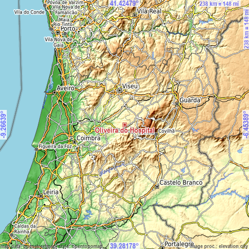 Topographic map of Oliveira do Hospital