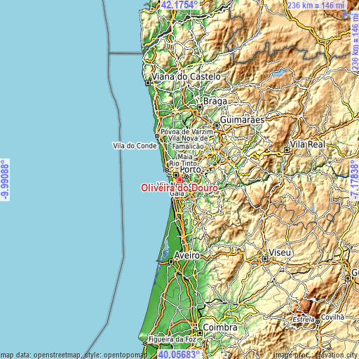 Topographic map of Oliveira do Douro