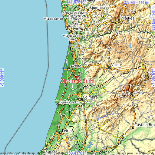 Topographic map of Oliveira do Bairro