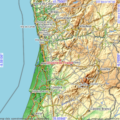 Topographic map of Oliveira de Frades