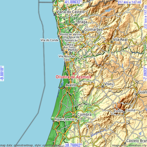 Topographic map of Oliveira de Azemeis