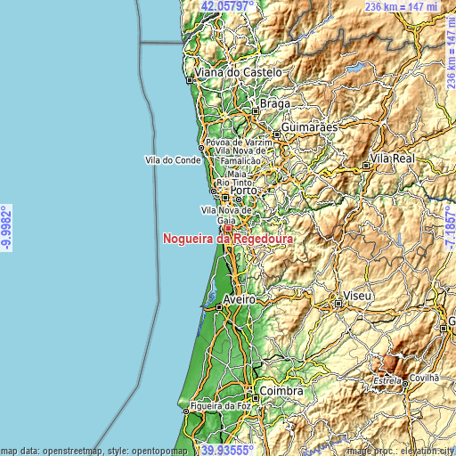 Topographic map of Nogueira da Regedoura
