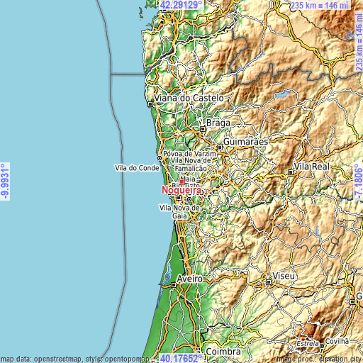 Topographic map of Nogueira