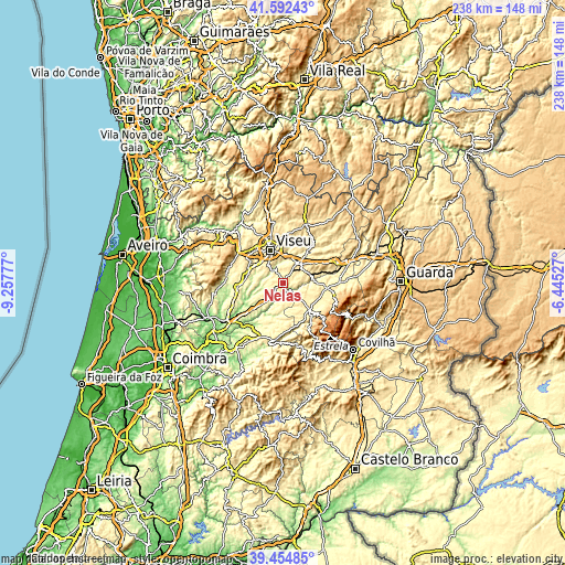 Topographic map of Nelas