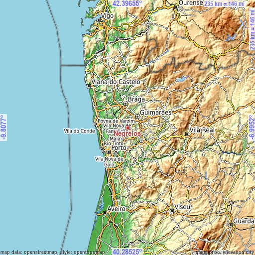 Topographic map of Negrelos