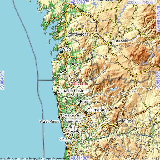 Topographic map of Mozelos