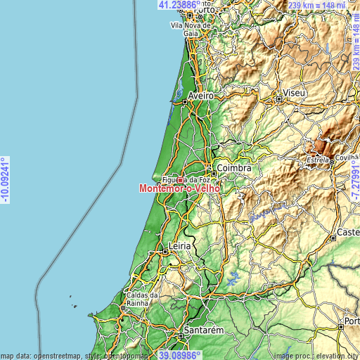Topographic map of Montemor-o-Velho