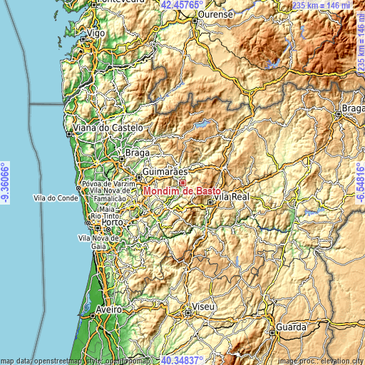 Topographic map of Mondim de Basto