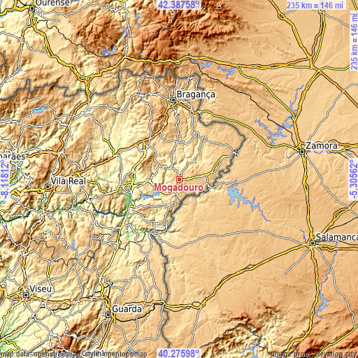 Topographic map of Mogadouro