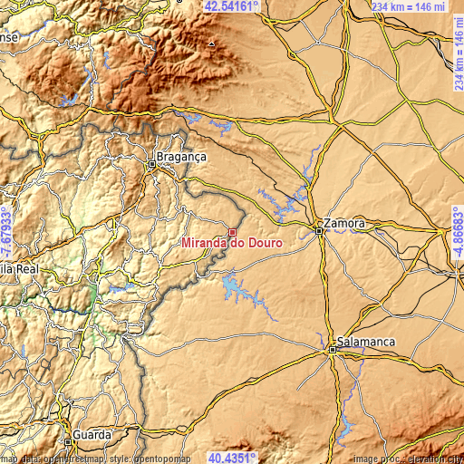 Topographic map of Miranda do Douro