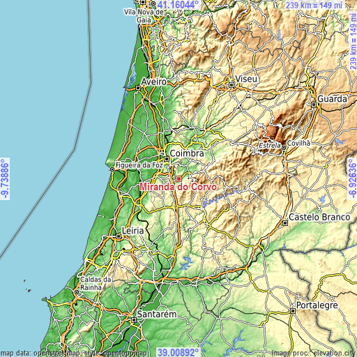 Topographic map of Miranda do Corvo