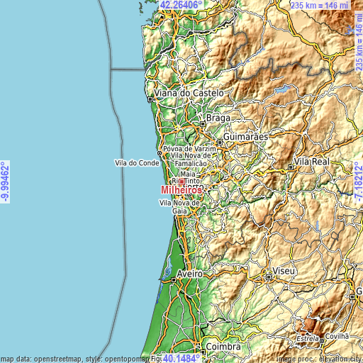 Topographic map of Milheirós