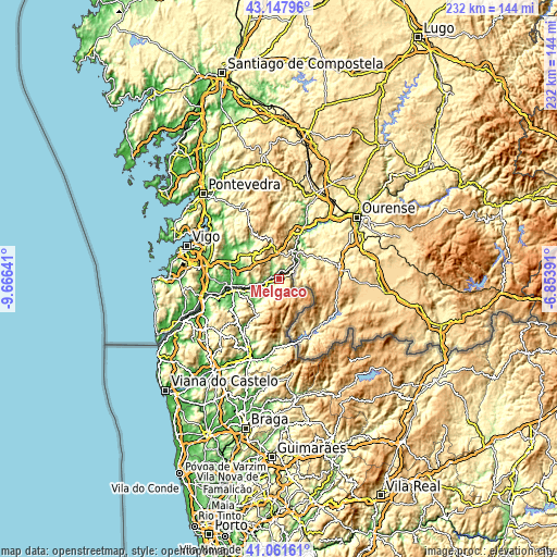 Topographic map of Melgaço