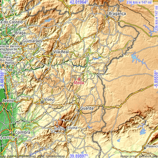 Topographic map of Mêda