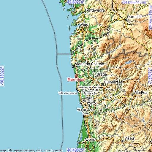 Topographic map of Marinhas