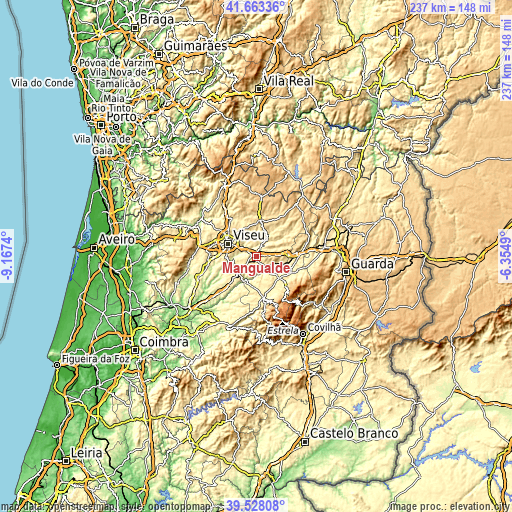 Topographic map of Mangualde