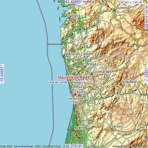 Topographic map of Macieira de Rates