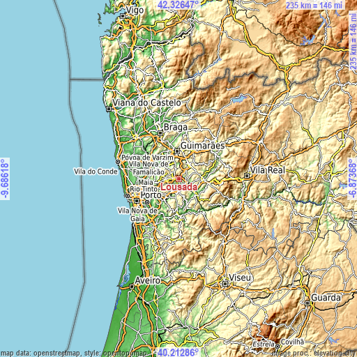 Topographic map of Lousada