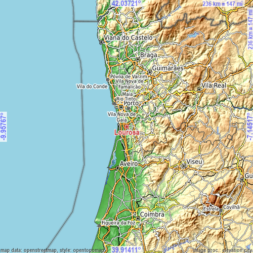 Topographic map of Lourosa