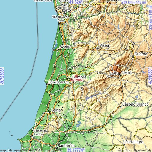 Topographic map of Lorvão
