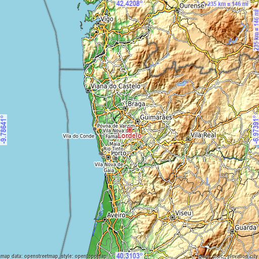 Topographic map of Lordelo