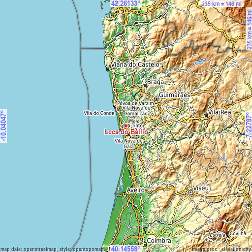 Topographic map of Leça do Bailio