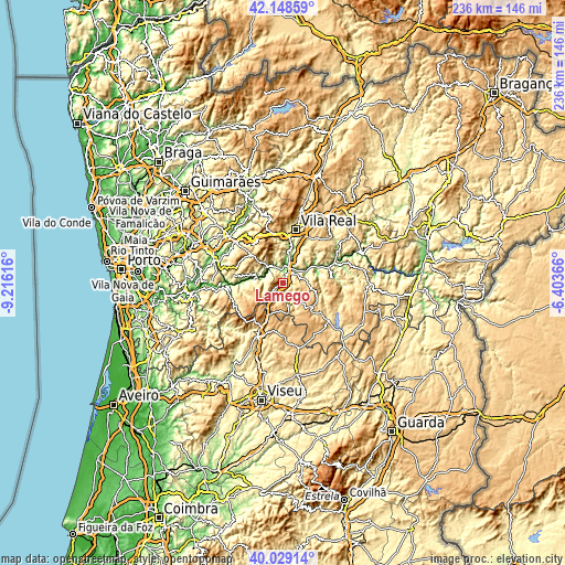 Topographic map of Lamego