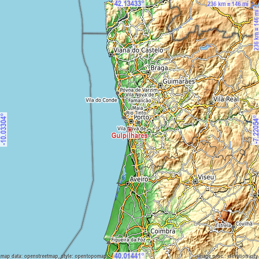 Topographic map of Gulpilhares