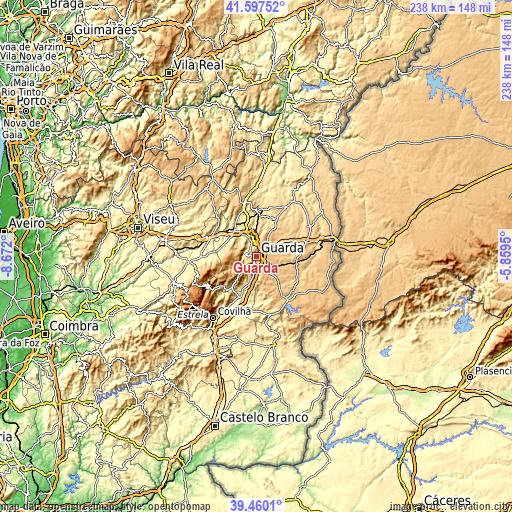 Topographic map of Guarda