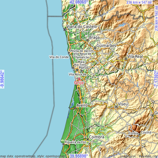 Topographic map of Grijó