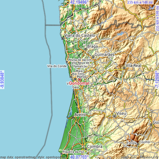 Topographic map of Gondomar