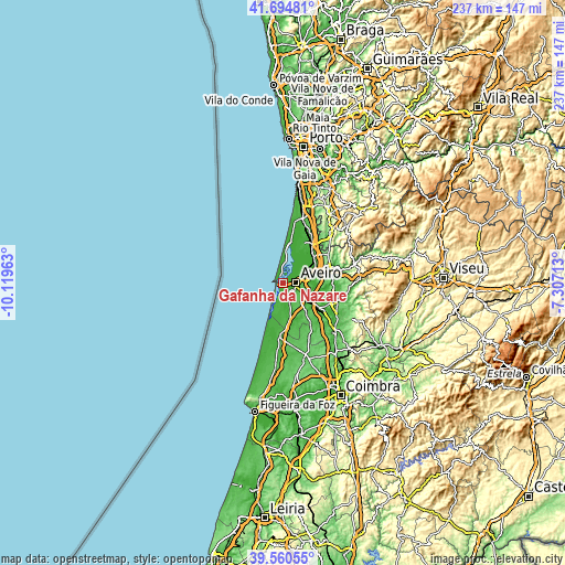 Topographic map of Gafanha da Nazaré