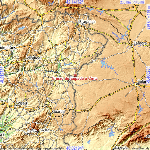 Topographic map of Freixo de Espada à Cinta