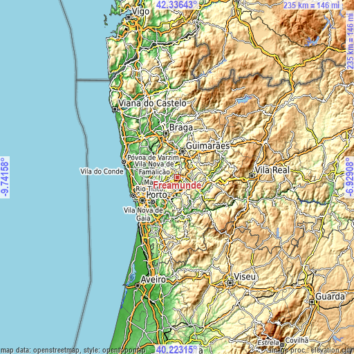 Topographic map of Freamunde