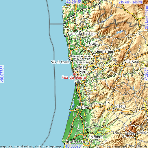 Topographic map of Foz do Douro