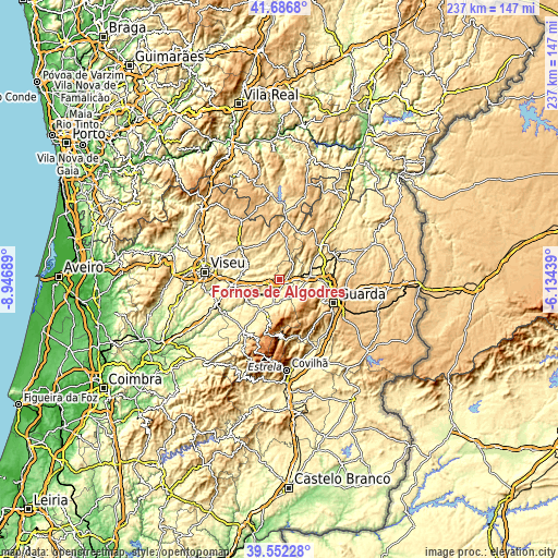 Topographic map of Fornos de Algodres